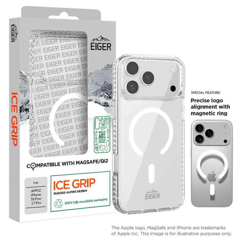 Eiger ICE Grip Magsafe für Apple iPhone 18 Pro, 17 Pro Clear